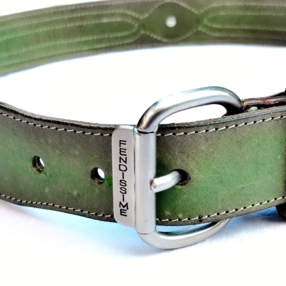 Vintage Fendi Fendissime Green Leather Belt- Small main image 4